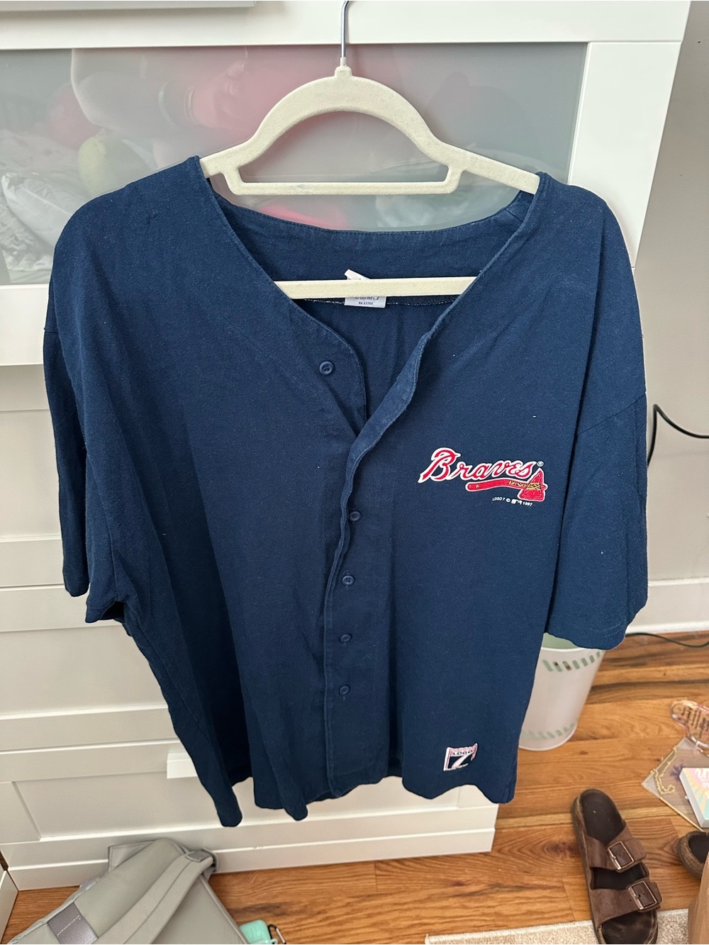 Vintage LOGO 7 Navy Button-Front Women's Shirt with Red Logo